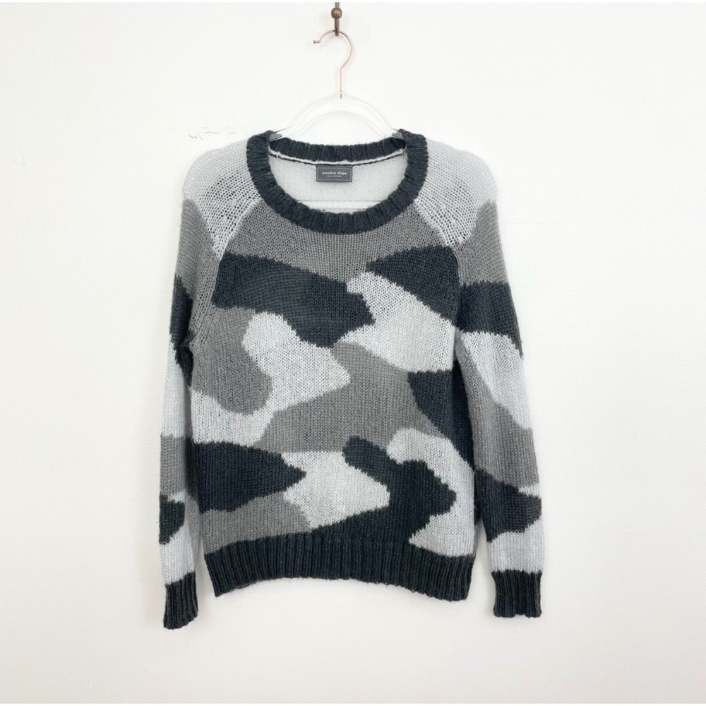 Wooden Ships Camo Sweater XS Gray Mohair Wool Blend‎ Crewneck Knit